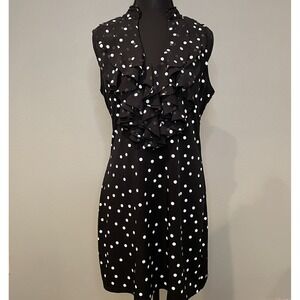 White House Black Market Polka‎ Dot Ruffle Sleeveless Dress Medium Black & White